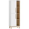 176 cm Tall Bookshelf, 4 Open Shelves, 2 Cabinets, Freestanding Bookcase, MDF, White