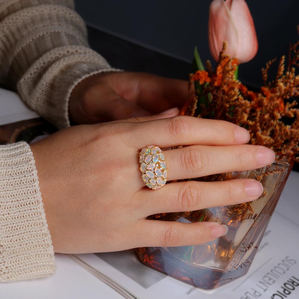 Роскошное кольцо с опалом 3,8 карата, чистое серебро 925 пробы, натуральные Эфиопии, разноцветные драгоценные камни, изысканные украшения для женщин, жены, мамы, хороший подарок