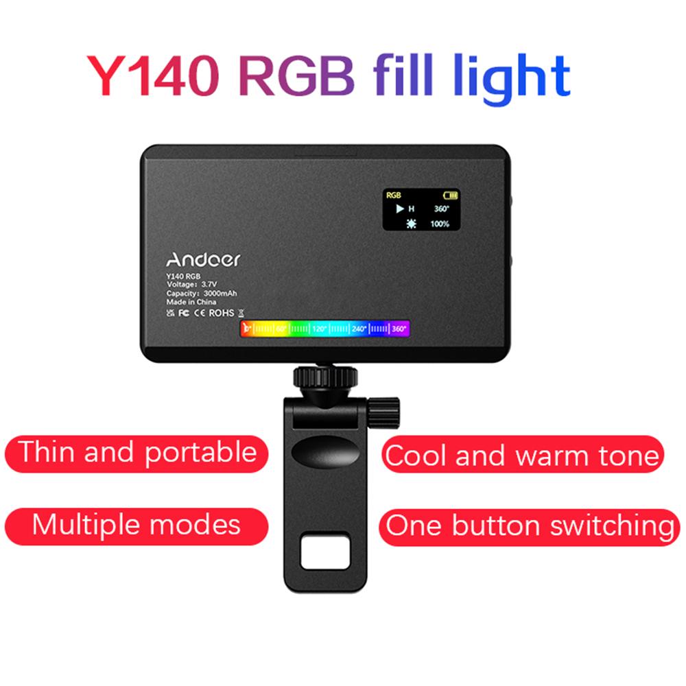Andoer Комплект светодиодной видеолампы Y140 RGB Карманное освещение для видеоконференций CRI95+ 2500K-9000K с регулируемой яркостью 26