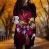 New In Autumn Spider Web Butterfly Print Plus Size Dress Women O'neck Long Sleeves Casual Pocket Dresses