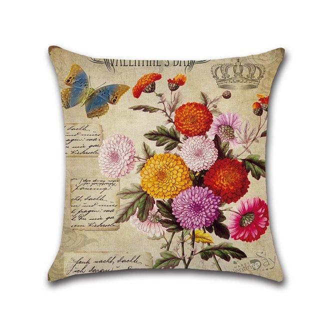 Retro Flower Decorative Pillowcases Rose Pattern Cotton Linen Throw Pillow Case Rose Pillow Cover Kussensloop Almohada Zt294