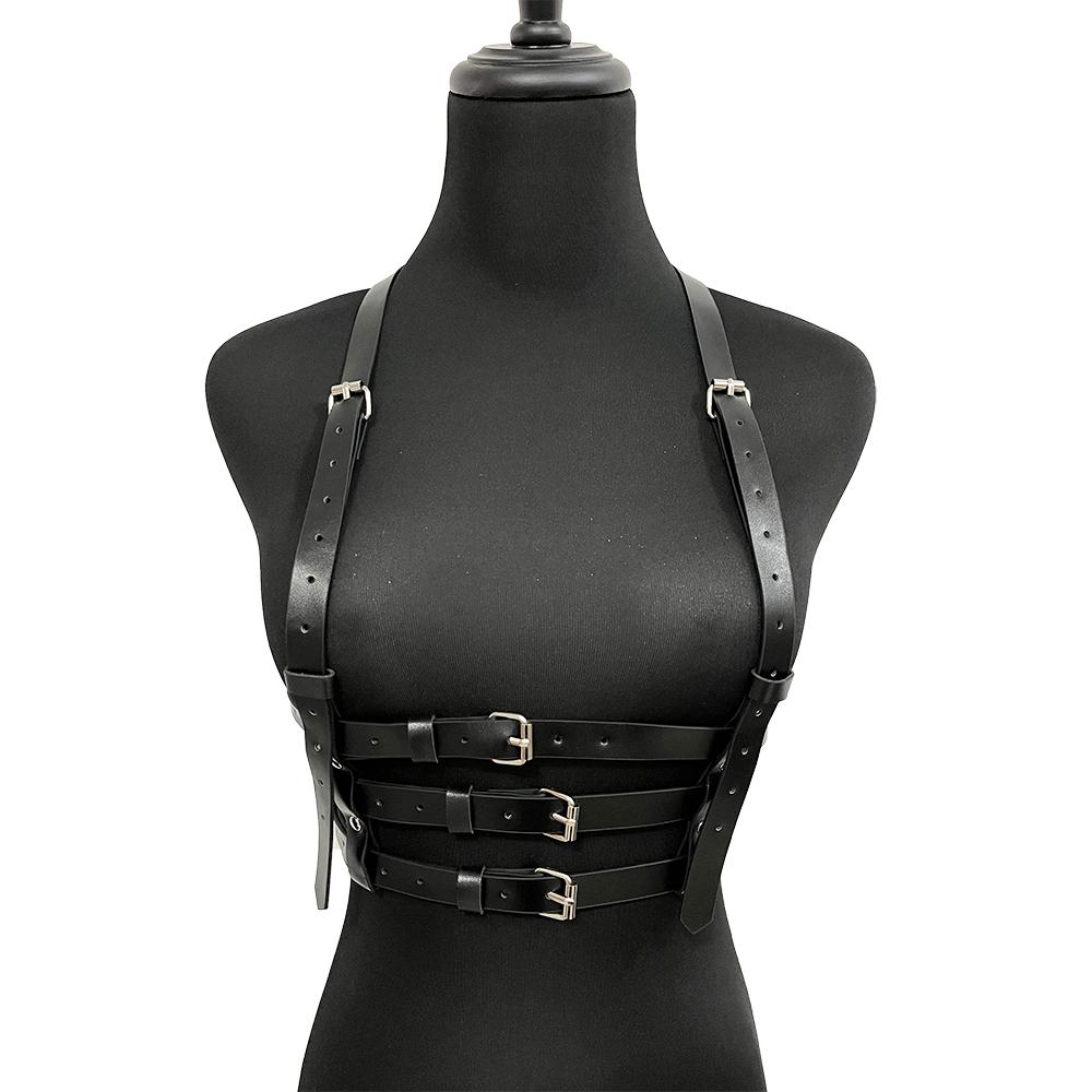 Women Fashion Belt Three Layers Waistband Bondage Suspenders Punk Rock Leather Belt Straps Gothic Clothing Accessorie