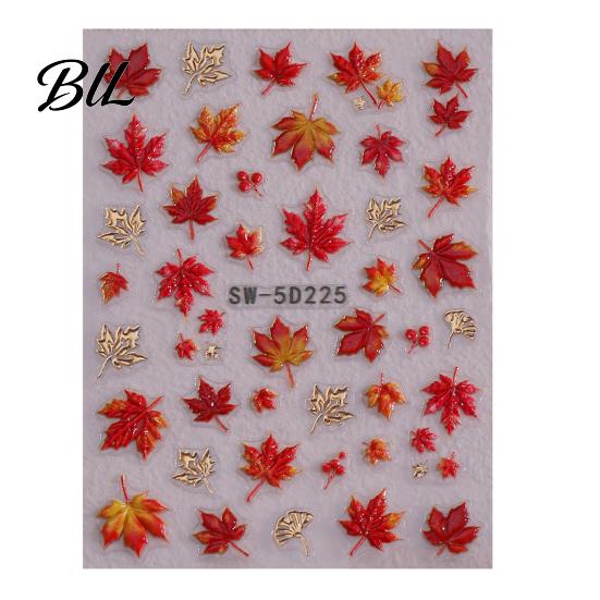 Maple Leaf Nail Stickers Autumn Stickers, Self-Adhesive Fall Leaves Decals, Art Decals Women Embossed Manicure for Home and Salon Use Decorations