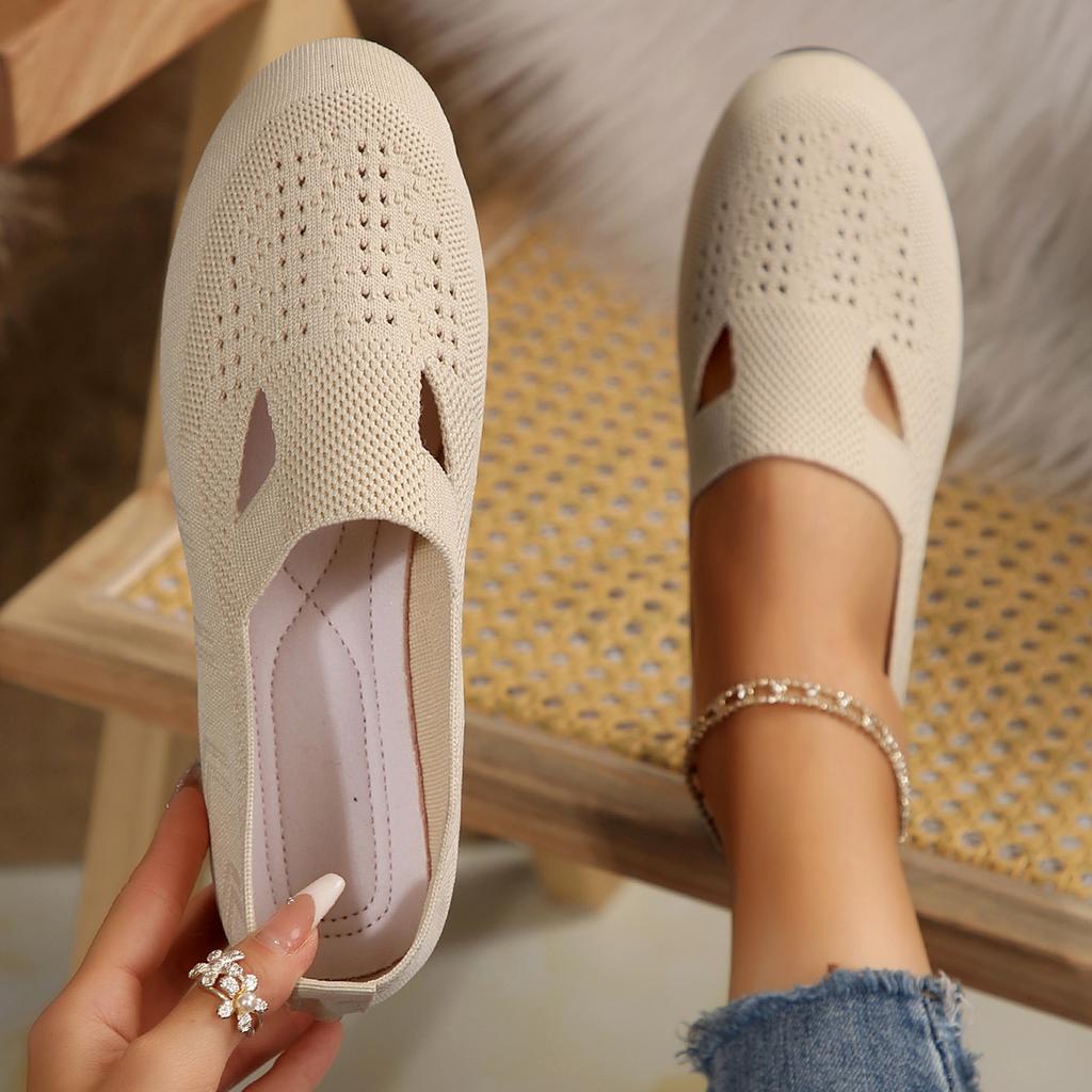 Fashion Women Flats Autumn Casual Loafers Shoes Flat Heel Round Toe Hollow-out Sneakers Women Knitted Flat Mesh Breathable Women Shoes