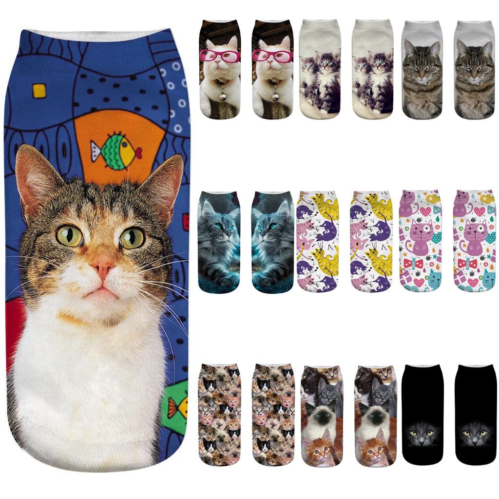 Women 3D Novelty Crazy Funny Cat Socks Cute Colorful Cartoon Low Cut Socks