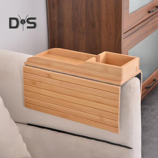 Подлокотник для дивана из бамбука с подстаканником, нескользящий органайзер для дивана, складной столик для дивана, телефон, пульт дистанционного управления