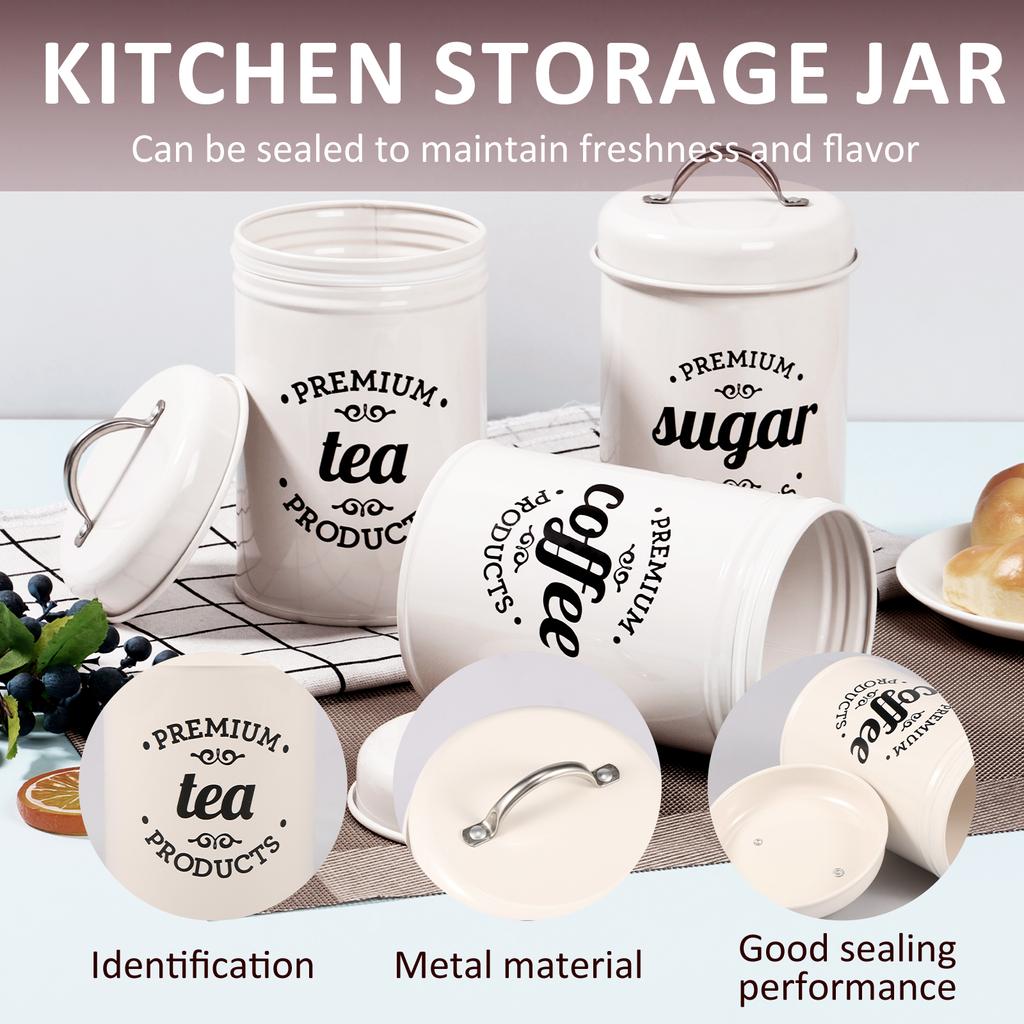 3Pcs Coffee Bean Organizer Kitchen Tea Coffee Sugar Canisters Set With Lid Metal Food Storage Cans For Kitchen Storage Supplies