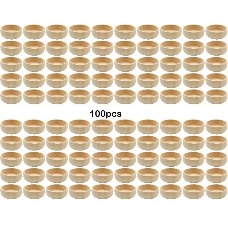 50/100pcs Handmade Wooden Decorative Beads Mini Natural Primary Color Small Wooden Bowl DIY Paint Decor Kitchen Decorative Beads