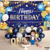 KatchOn, XtraLarge Gold and Blue Happy Birthday Banner - 72x44 Inch | Blue and Gold Birthday Backdrop for Happy Birthday Decorations | Party