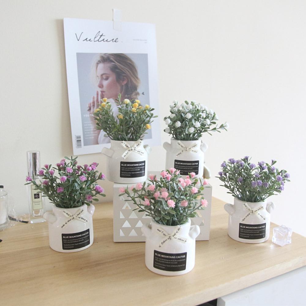DIY Gifts Ceramic Pot Flowers Bonsai Mini Fake Potted Plants Artificial Babys Breath Home Decor