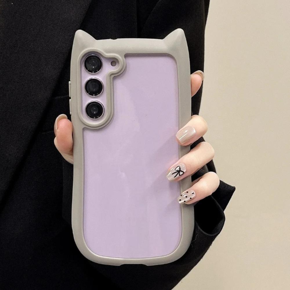 S25Plus Милый прозрачный чехол с 3D-кошкой для Samsung Galaxy S25 S23 S24 Plus S25 Мультяшные ушки Бампер Ударопрочный Жесткая задняя крышка