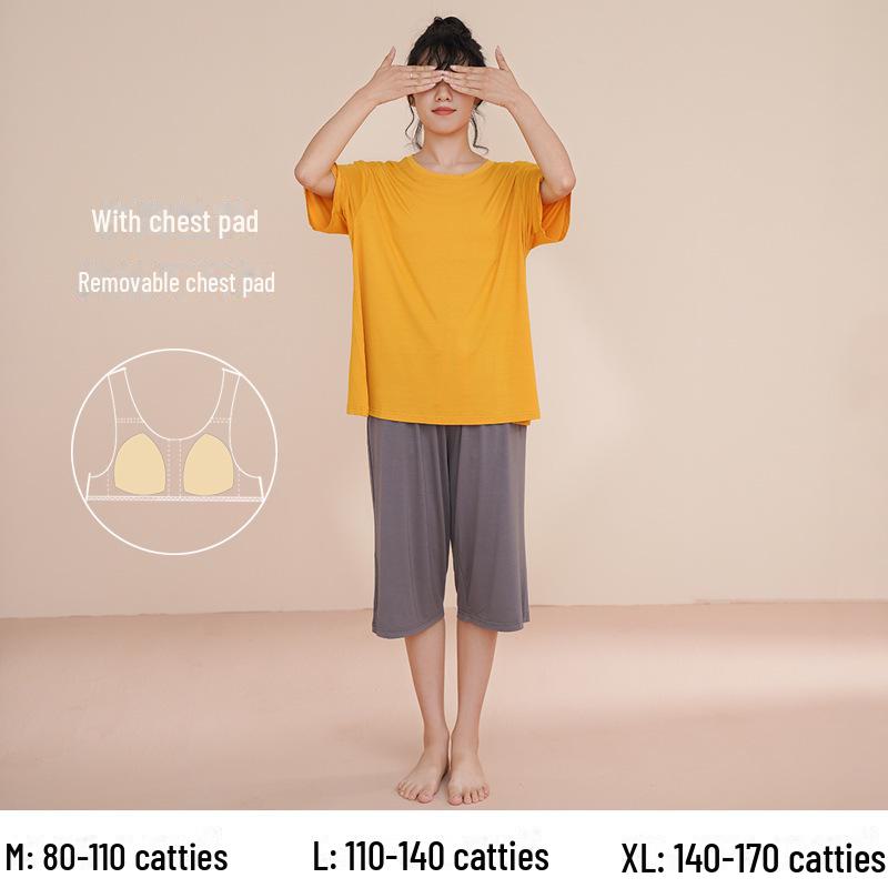 Женский летний пижамный комплект из модального хлопка с короткими рукавами и нагрудной накладкой