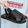 2024 Summer New Genuine Leather Men Slipper Sandals Ultra Lightweight Comfortable Simple Massage Slide Shoes Black Comfort Sole