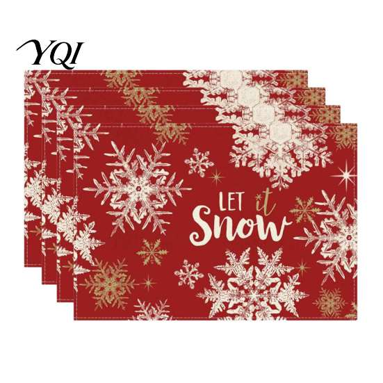 Linen Placemat Set 4Pcs Christmas Set, Cartoon Snowman Gingerbread Gnome Table Heat Insulation Pads Mat, Resistant Place Mat for Holiday Party