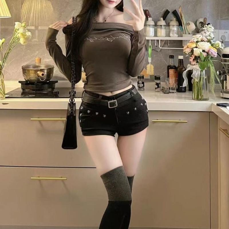 Hot Girl Y2k Узкие винтажные джинсовые шорты Женские сексуальные уличные ретро брюки с низкой посадкой Модные джинсы с заклепками в стиле гранж Летние брюки