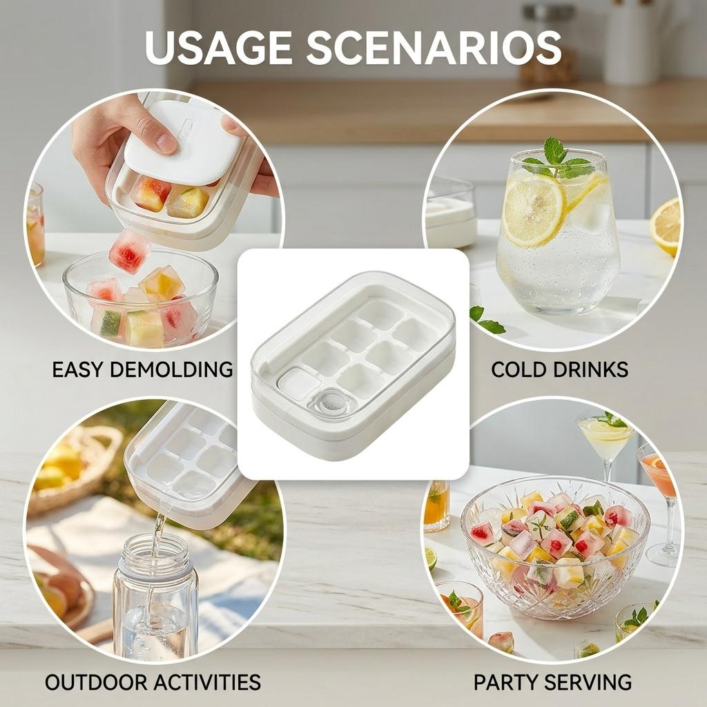 Ice-Cube Tray With One Press Release For Home Use Durable Food Grade Plastic Easy Demolding