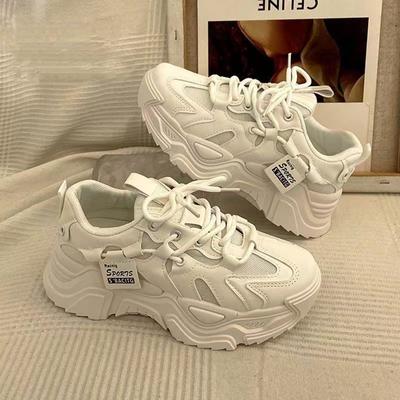 Новая корейская версия студенческой обуви, повседневная спортивная обувь, качественная кожаная обувь на платформе, женские кроссовки на высоком каблуке, туфли для папы с круглым носком