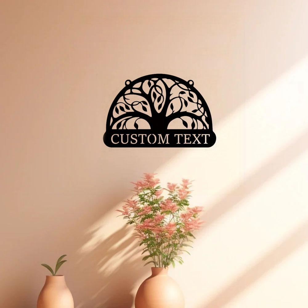Custom Metal Family Name Sign Tree of Life Design Rust Proof Outdoor Wall Decor
