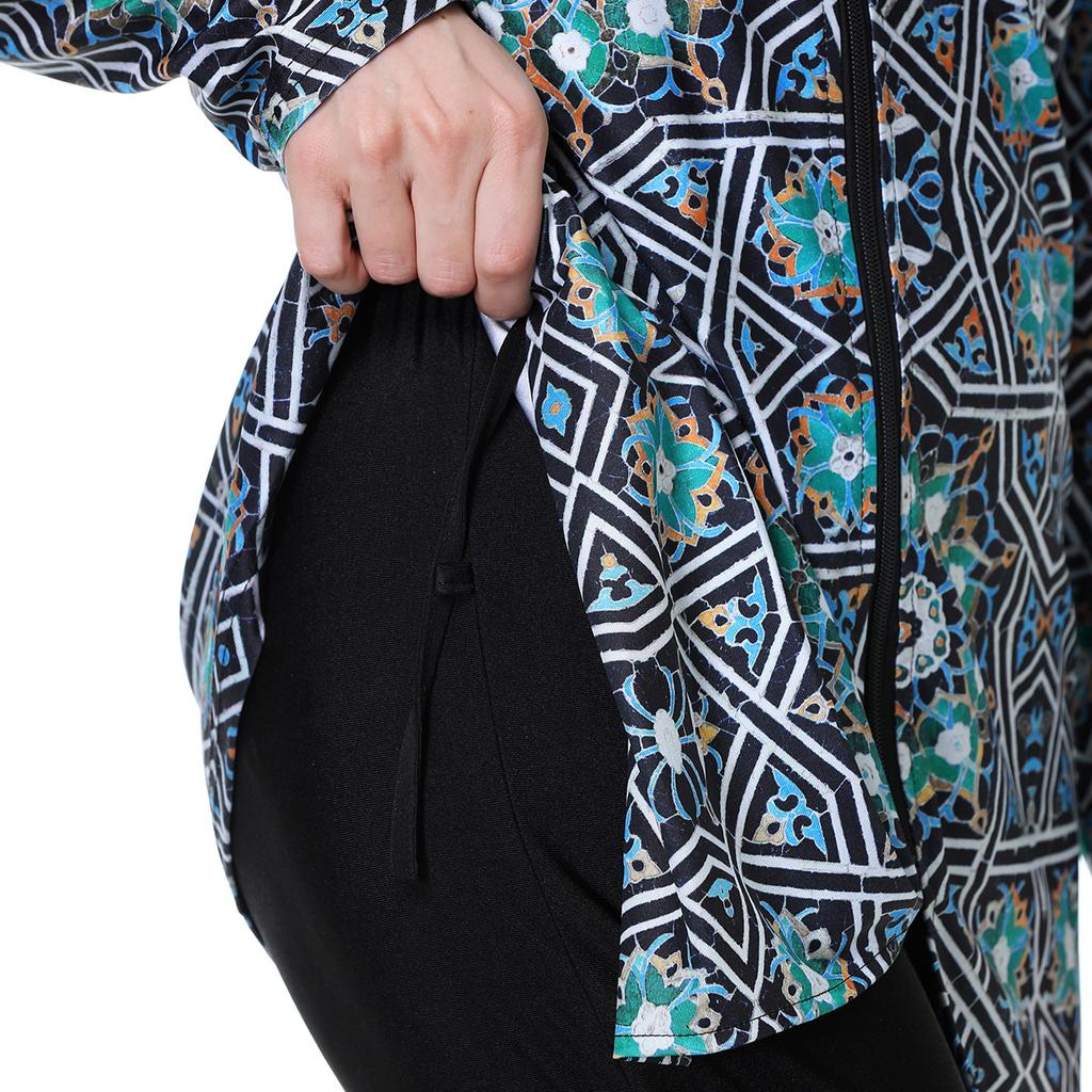 3XL-8XL Women Muslim Muslimah Swimwear Full Coverage Flower Patterned Zippered Women Swimming Suit Comfortable Highly Elastic 3 Pieces Beachwear