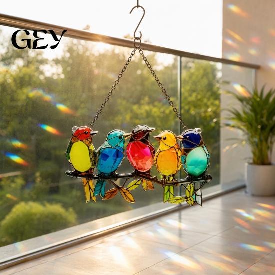 Lightweight Hanging Decoration Colorful Birds Sun Catcher, 2D Acrylic Decoration, Stained Glass Style Cute Suncatcher for Window Wall Front