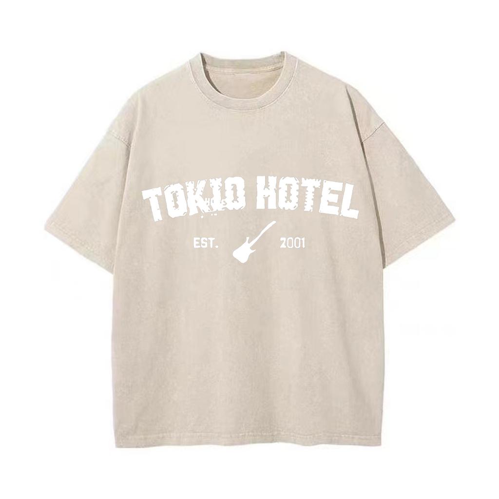 Ретро-стираемая винтажная футболка Rock Band Tokio Hotel Футболка Kaulitz Мужская модная повседневная толстовка-пуловер Мужская женская футболка