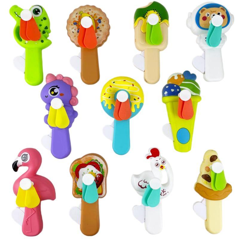 Cute Donut Manual Hand Press Fan No Battery Required Mini Cooling Toy for Kids Theme Party Giveaway Gifts