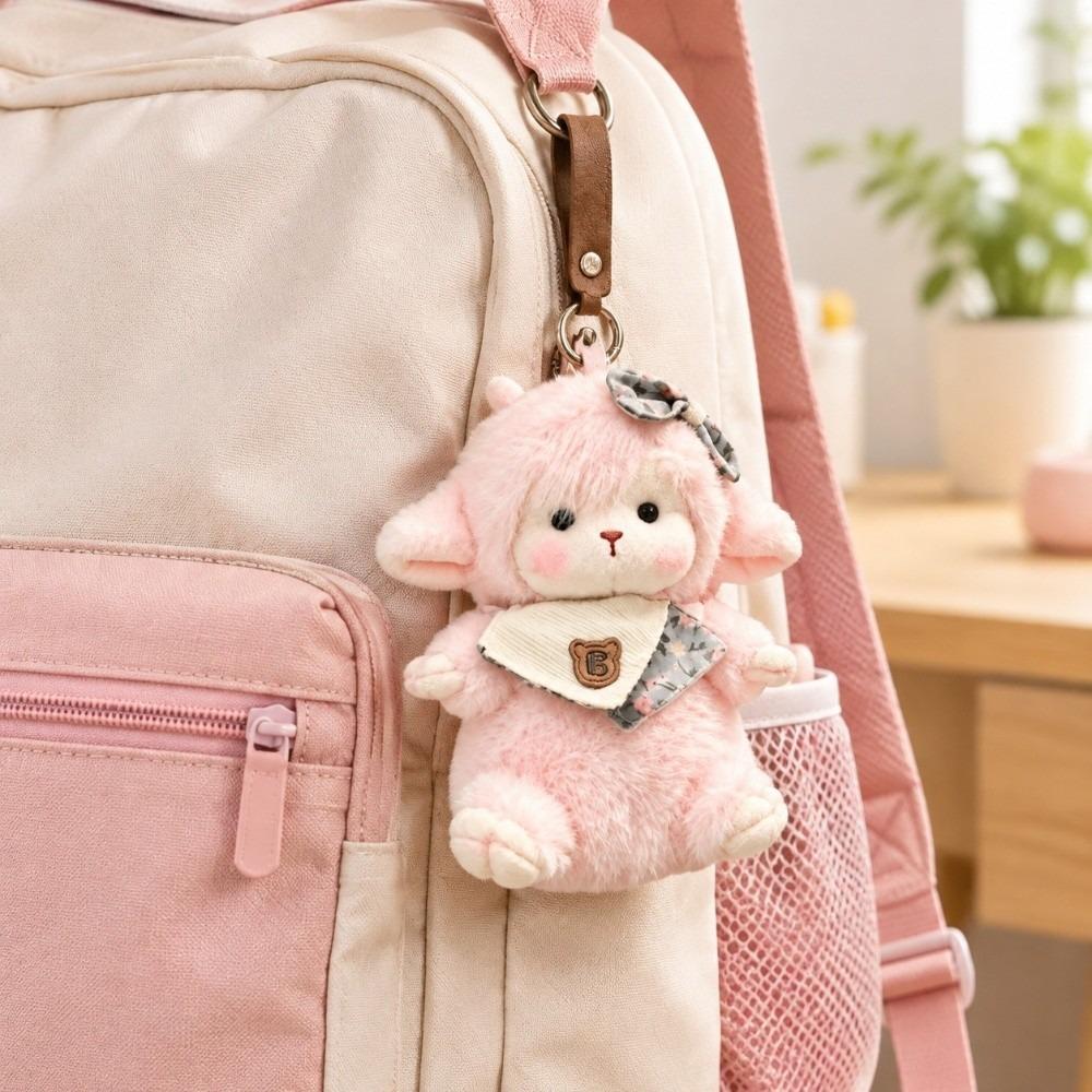 Fluffy Plush Lamb Pendant Mini Desk Companion Mascot Kawaii Key Ring Pocket Toy Doll Desktop Decor