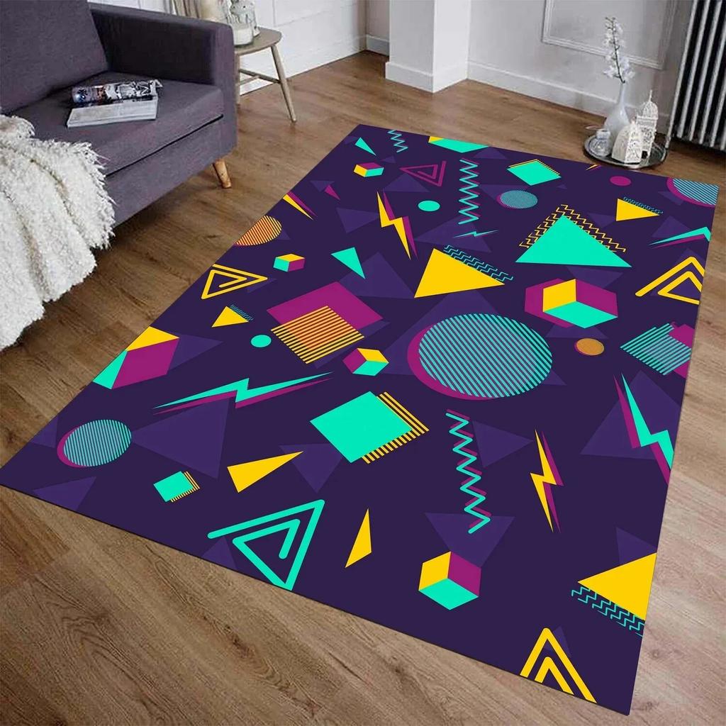 Bowling Alley Arcade Retro Rug – 90s Vintage Carpet for Gamer Room Home Theater, Non-Slip Floor Mat with Star Pattern