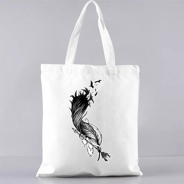 Базовая сумка для покупок в корейском стиле, универсальные повседневные сумки на плечо, пригородные цветные холщовые сумки с рисунком перьев и принтом