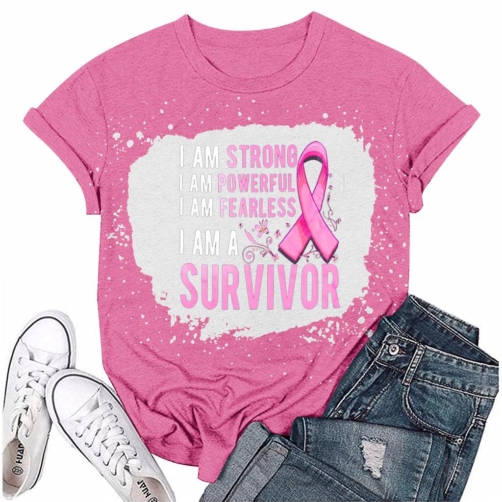 Women's Breast Ribbon Printed Casual Short Sleeve