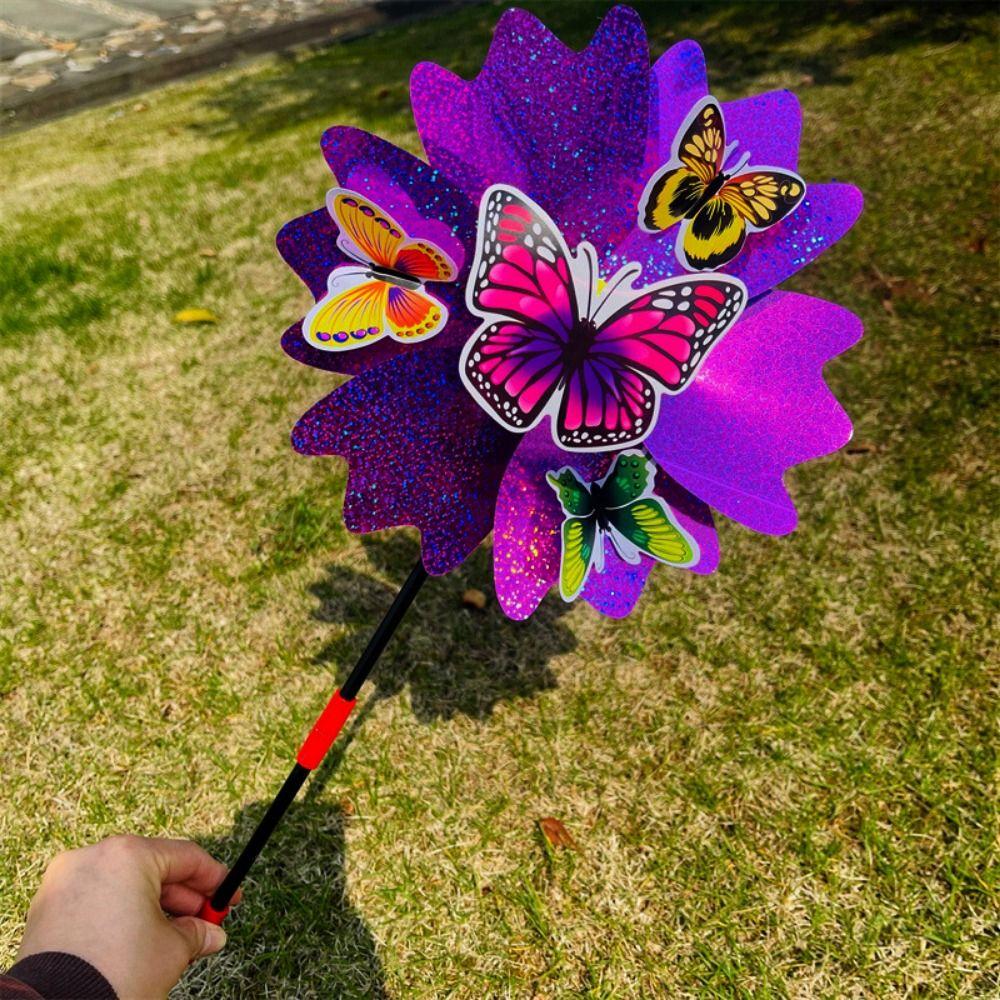 Glitter 3D Butterfly Dance Cartoon Petal Windmill Standing Lawn Flower  Outdoor Party Picnic Decor