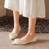 Soft-soled Pointed-toed Single Shoes Women's Green Flat-heeled Women's Shoes Beaded Bow Shallow-mouth Flat Shoes Women