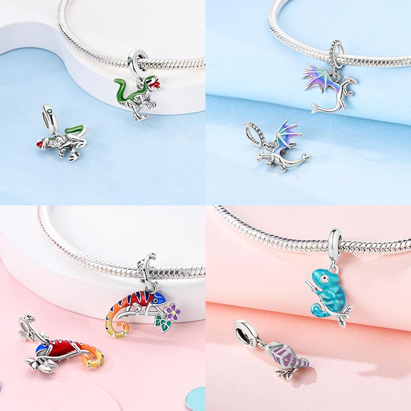 Anniversary Copper Dinosaur Chameleon Dragon Charms Beads Fit Bracelet Bead Jewelry Making Fine Jewelry Gift
