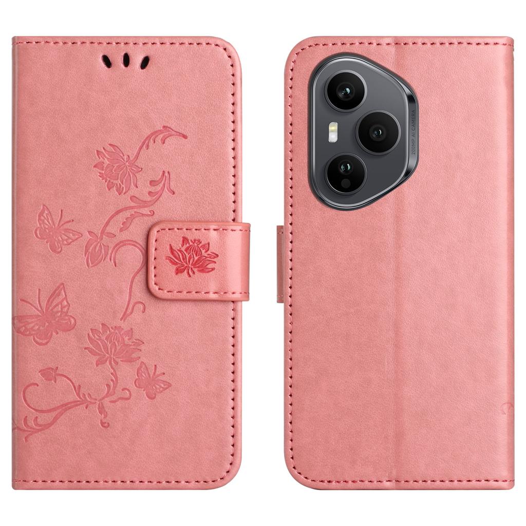 For Honor 400 Pro 5G (Global) Case Wallet Stand Imprinted Butterfly Flower PU Leather Phone Cover