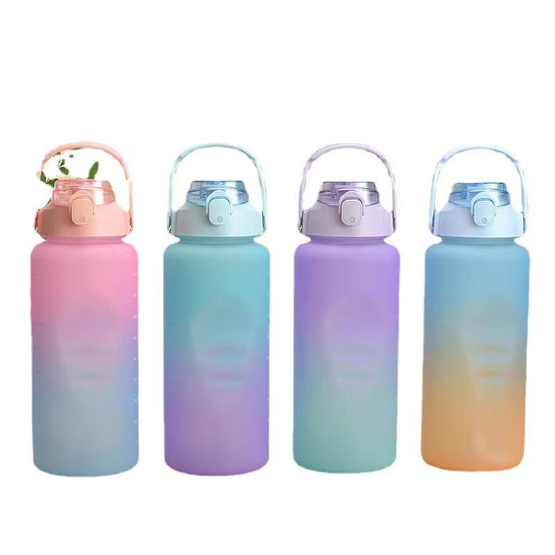 Набор из 3 предметов градиентной сетки красного цвета, пластиковая соломенная чашка для воды большой емкости, мужская и женская повседневная чашка для изменения цвета