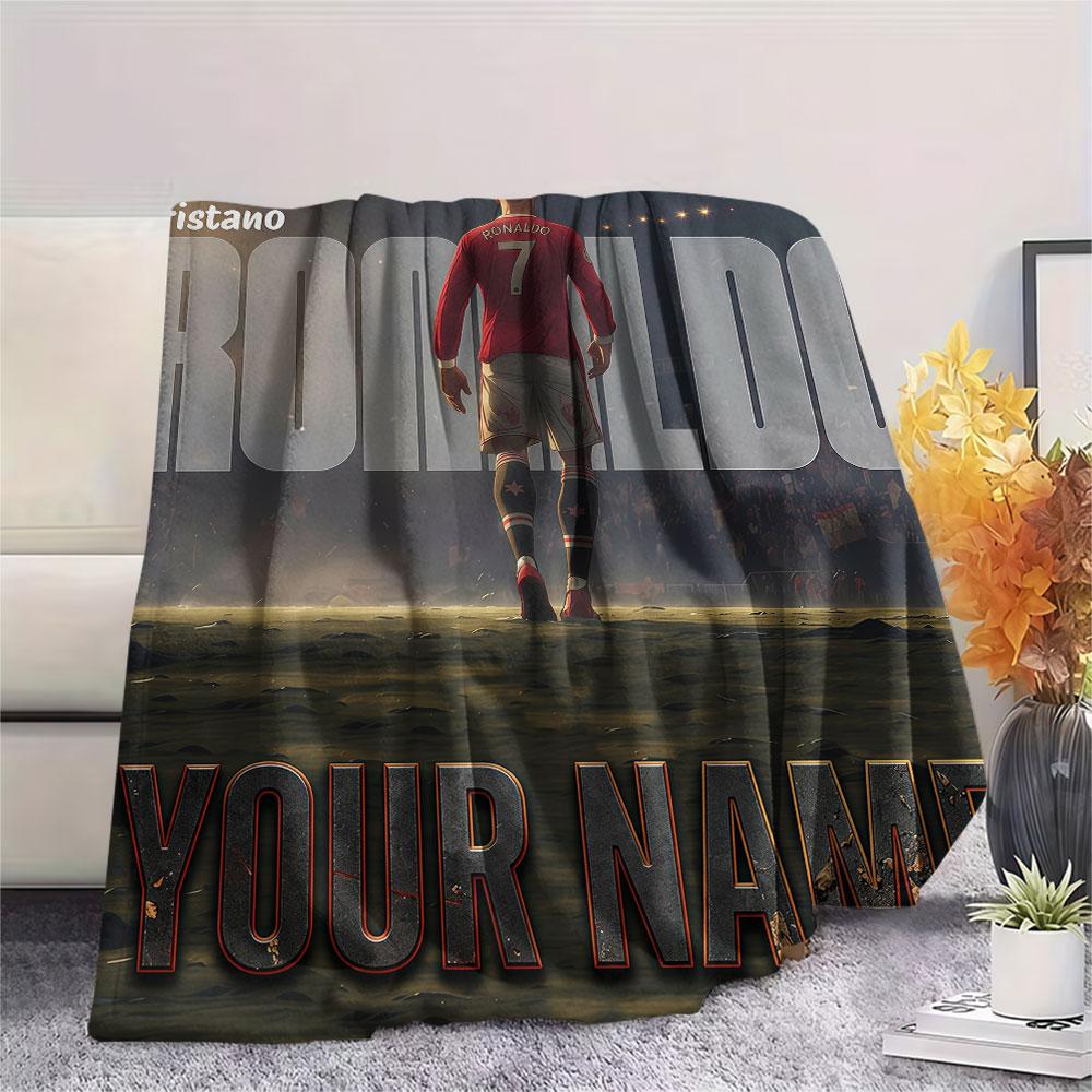 Custom Name,Cristiano Ronaldo Manchester United Back Printed Flannel Blanket, soft throw for bedroom sofa, washable,fan merchandise, great gift.chl
