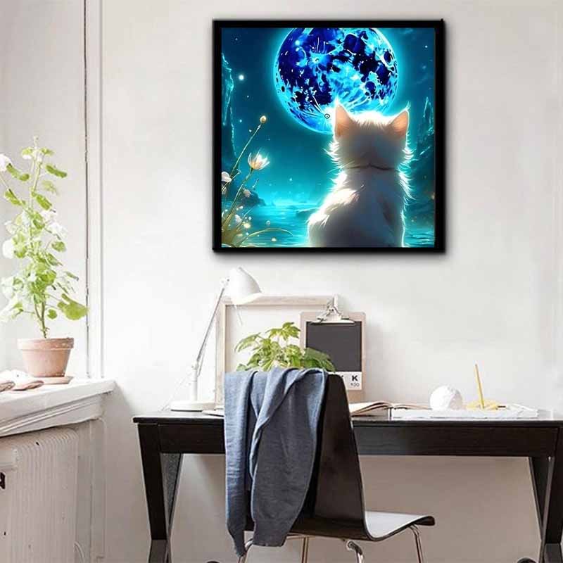 Новое поступление 5D DIY Полный круг Алмазная мозаика «Кот, смотрящий на луну» Вышивка Крестиком Декор для дома Подарок