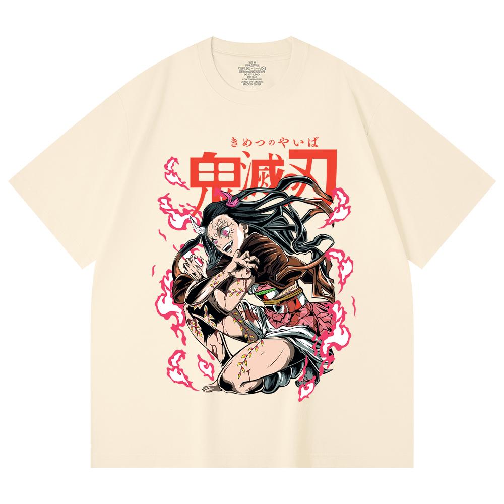 230 Gsm 100% Cotton Demon Slayer V71 Nezuko Demon Print Unisex Heavy Cotton T Shirt