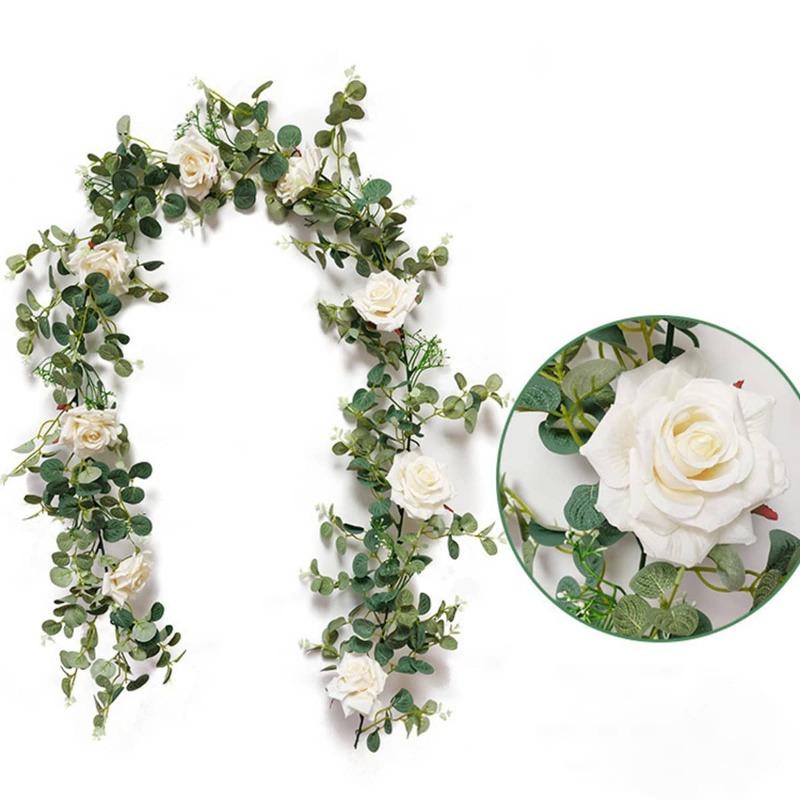 185cm Faux Leaves Floral Artificial Flower Eucalyptus Garland Camellias Silk Rose Peony Vine Decorations for Wedding Wall Decor Garden Home Party