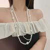 French Style Retro Faux Pearls Necklace Women Long White Three Layered Faux Pearls Luxury Sweater Necklace Jewelry Gift