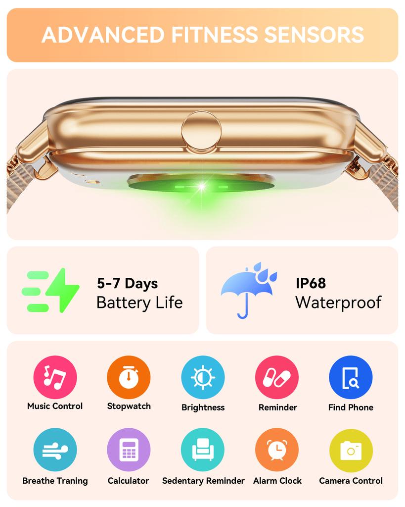 Умные часы, женские и мужские, фитнес-трекер с диагональю 1,85 дюйма, функцией ответа/вызова/напоминания о сообщениях, 100 спортивных режимов