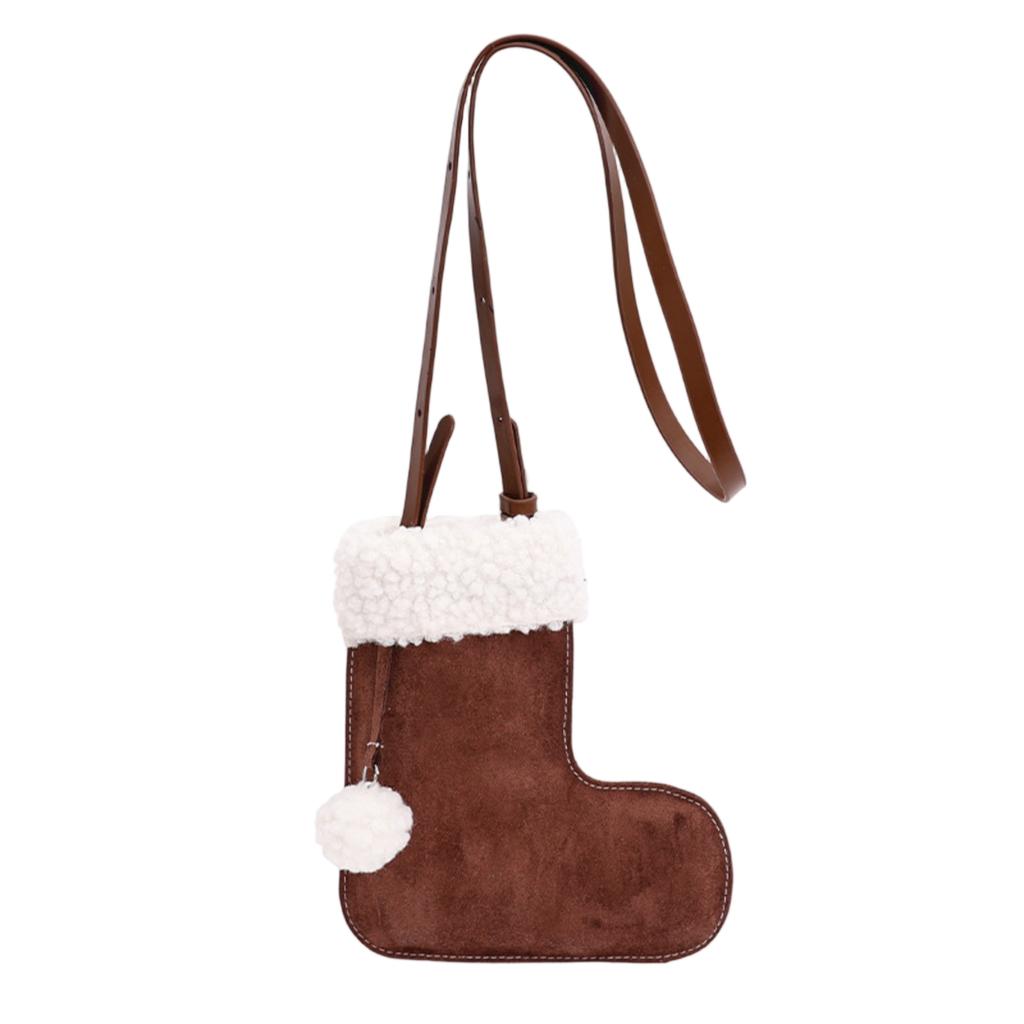 Christmas Deerskin Shoes Shape Solid Color Shoulder Crossbody Bag Cute Small Ball Ladies Shoulder Bag