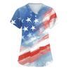 Women's Short Sleeve Independence Day Printed V-Neck Pocket Workwear Top
