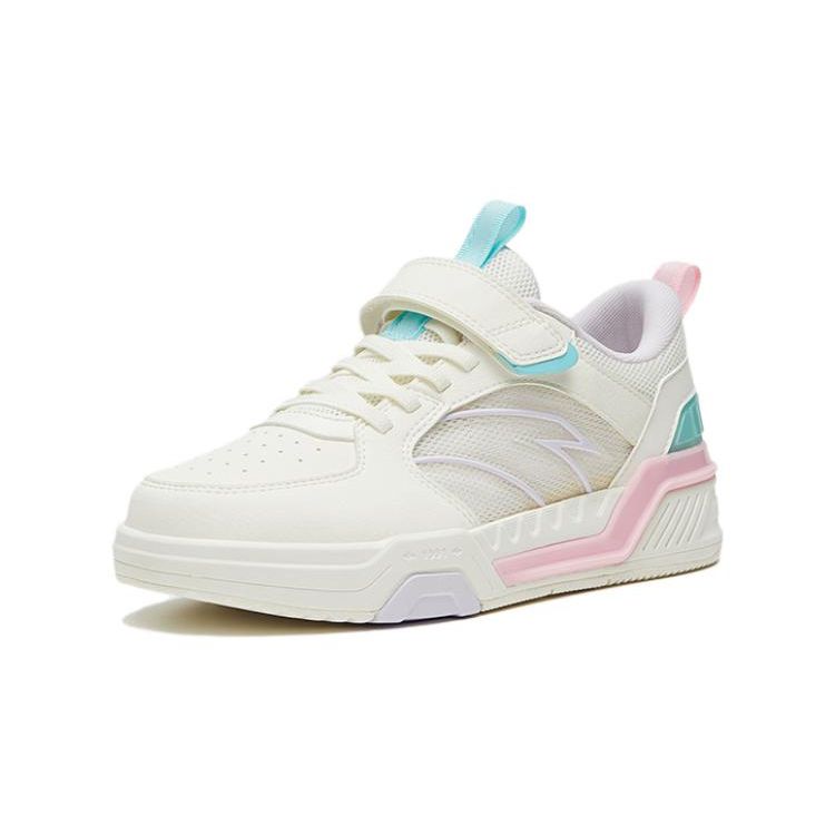 Anta Kids Non-Slip Shock Absorbing Low-Top Skate Shoes Kids Sneakers White Pink Green 322328815-10