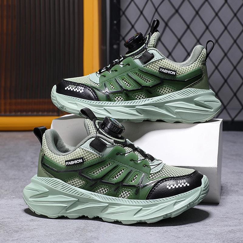 Легкие кроссовки для мальчиков, кроссовки для бега, дышащие, кроссовки с одной сеткой, вращающиеся кнопки, противоскользящие, увеличивающие рост, мягкая подошва