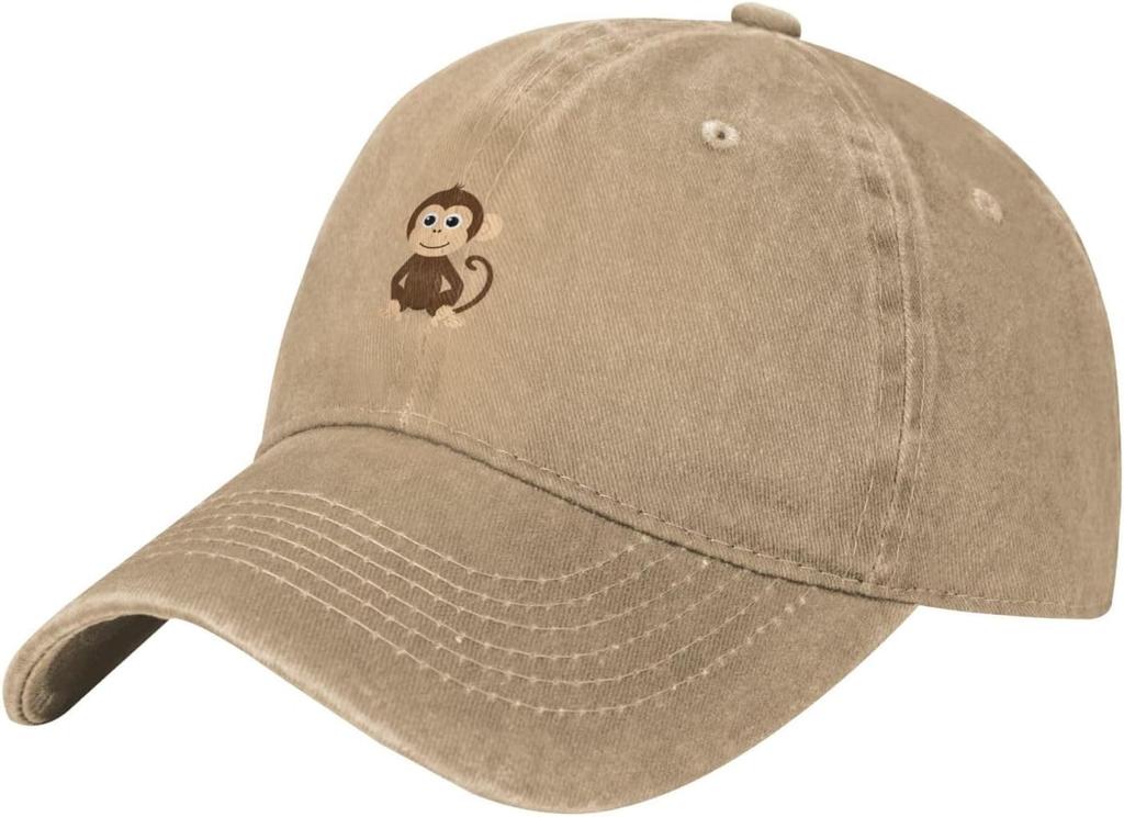 Black Naughty Little Monkey Printed Washed Cowboy Baseball Cap for Adults Stylish and Breathable Hat