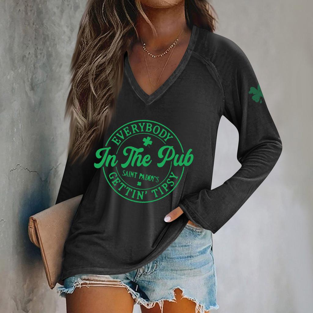 Women's Long Sleeve Plunger Sleeve Bad Witch Printed Casual Top T-Shirt