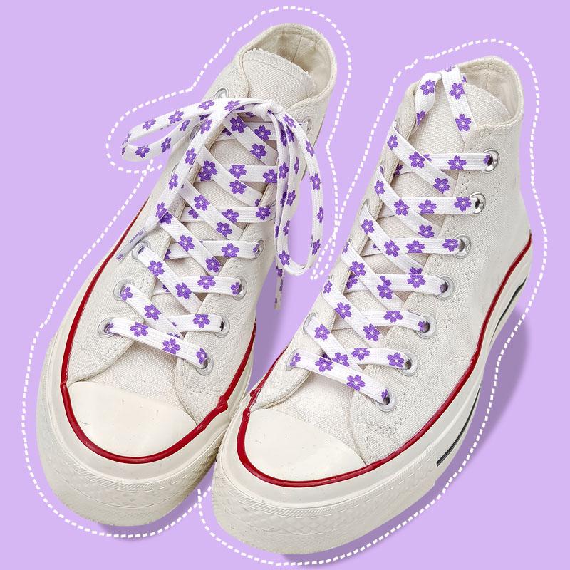 New Shoelaces for Sneakers Flat Printed Cherry Blossoms Shoe Laces High-top Canvas Shoelace For AF1 Woman Man Sport Shoe Strings