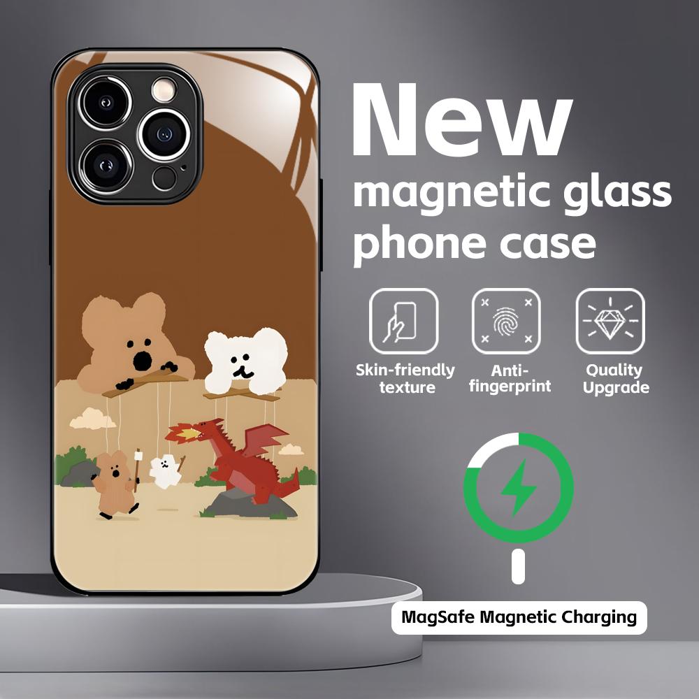 Cute D-Dinotaeng Phone Case For iPhone17 16 15 14 13 12 11 X XR XS 8 Plus Mini Pro Max Glass Magnetic Case