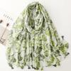 Women Viscose Scarf Big Size 88*180cm Cotton Linen Feeling Soft Green Maple Leaf Shawl Tassel Hijab Wrap Pashmina Soft Beach